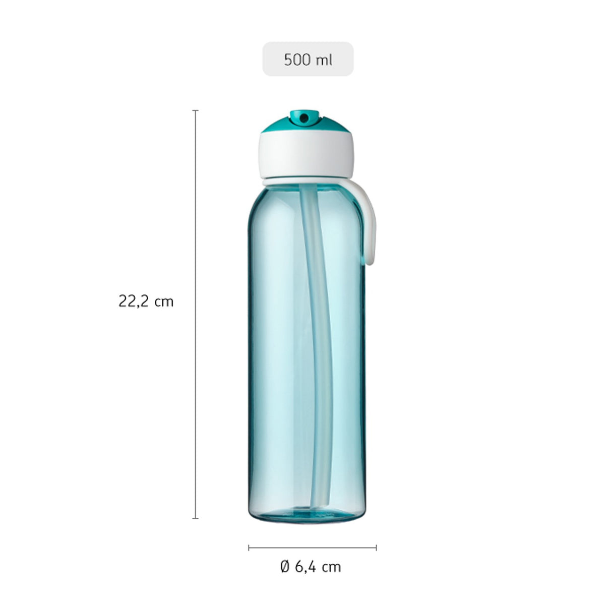 Mepal Campus Flip-up Trinkflasche 500 ml Blau mit Maßangaben 22,2 cm Höhe und 6,4 cm Durchmesser