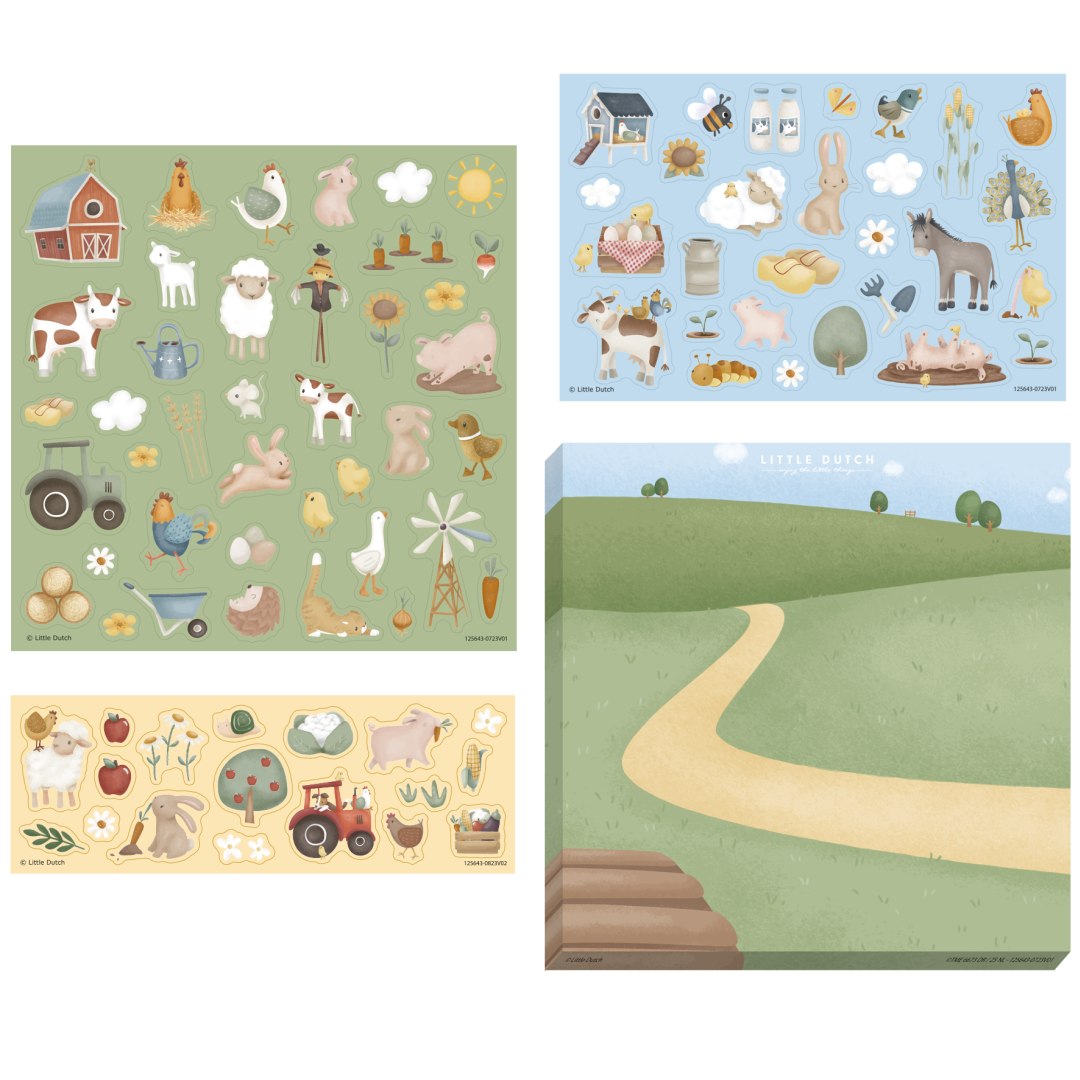 Drei Stickerbögen Little Farm mit bunten Bauernhof-Aufklebern