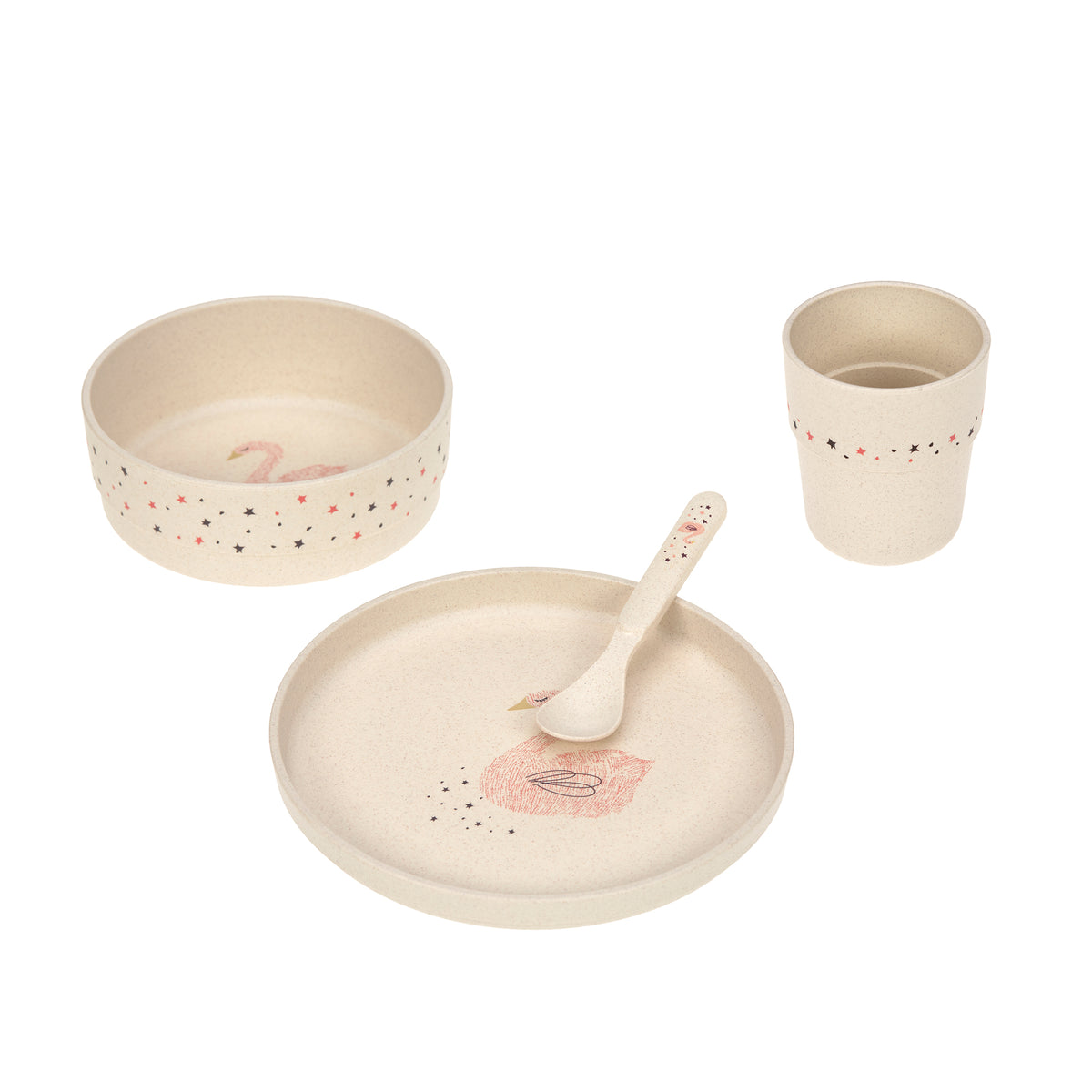 Lässig Kinder-Geschirrset Little Water Swan in Beige und Lila ab 12 Monaten