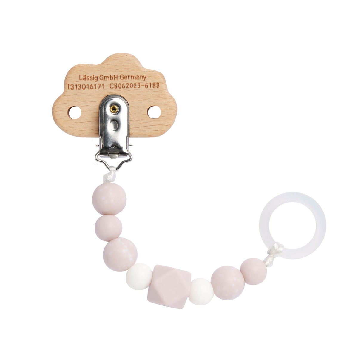 Lässig Little Universe Schnullerkette Wolke Pink mit Holzclip und Silikonring