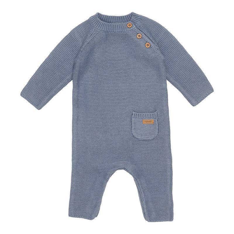 Blauer Little Dutch Strick-Strampler Größe 80 mit drei Knöpfen an der Schulter