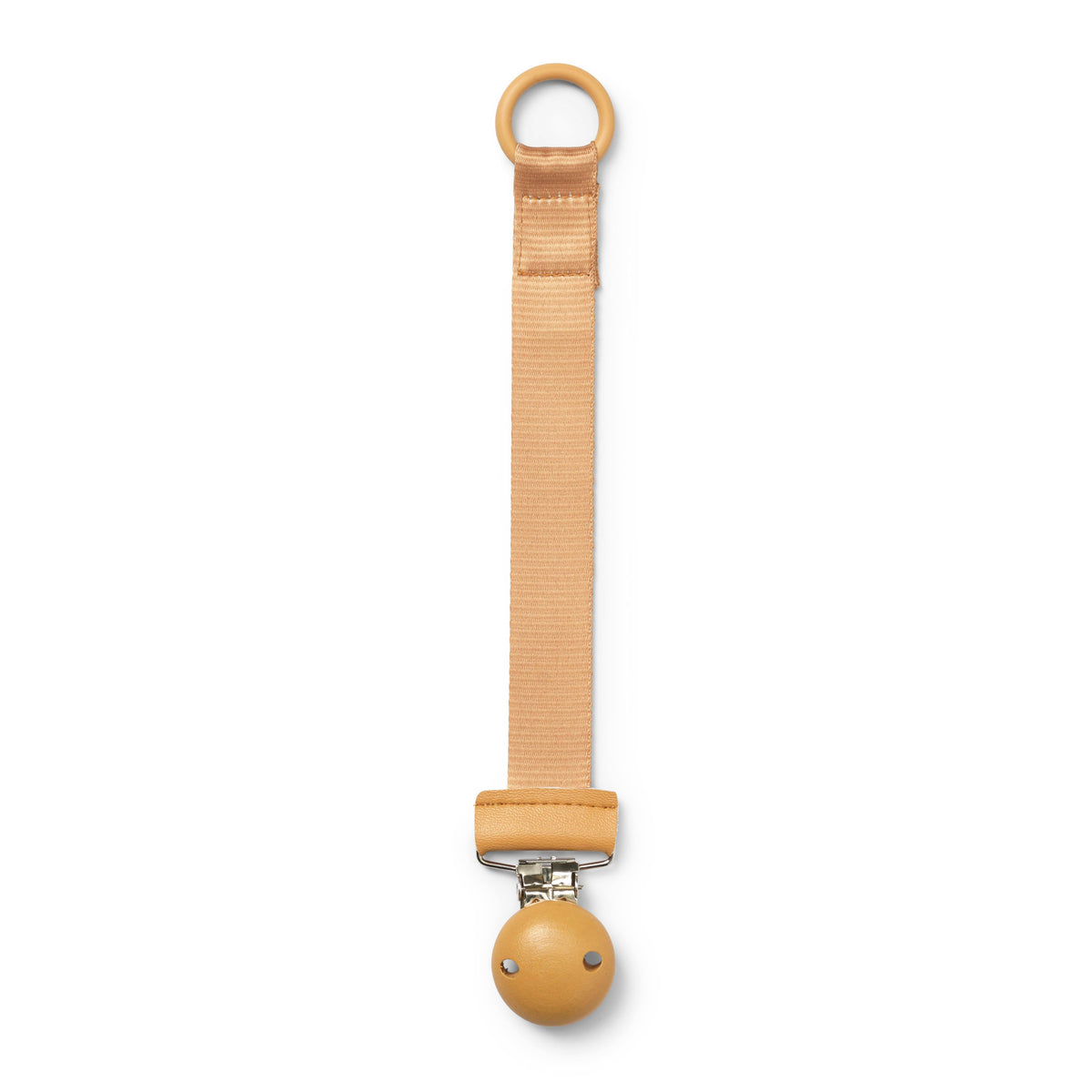 Elodie Schnullerkette Gold mit Holzdetail und Silikonring