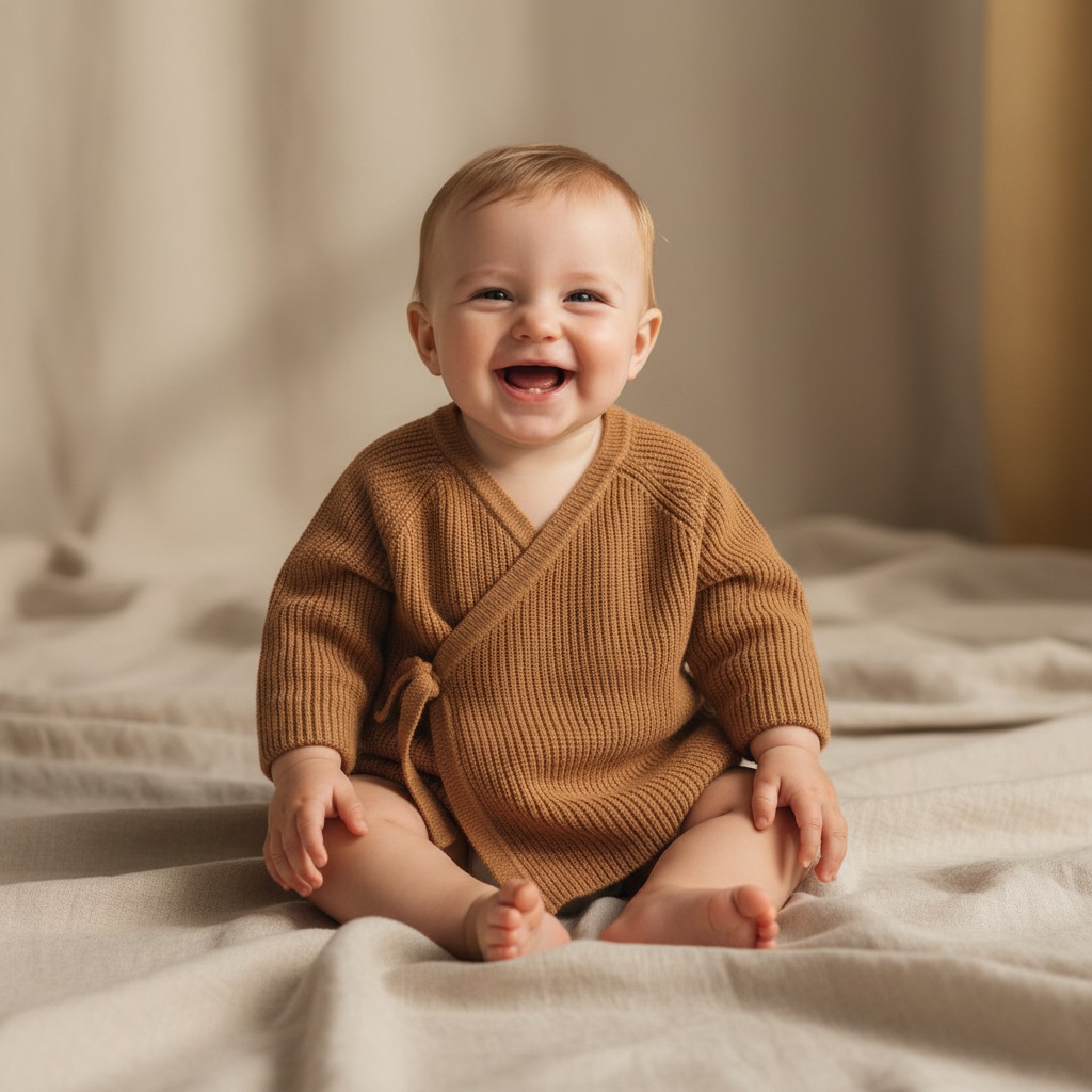 Little Dutch Wickelstrickjacke Almond in Größe 80