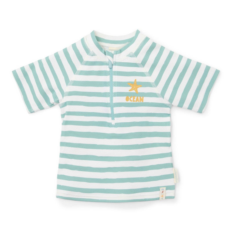 Camiseta de natación de manga corta Stripes Surf Blue | Little Dutch