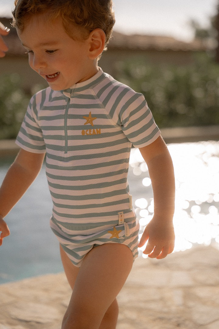Zwemshirt met korte mouwen Stripes Surf Blue | Little Dutch