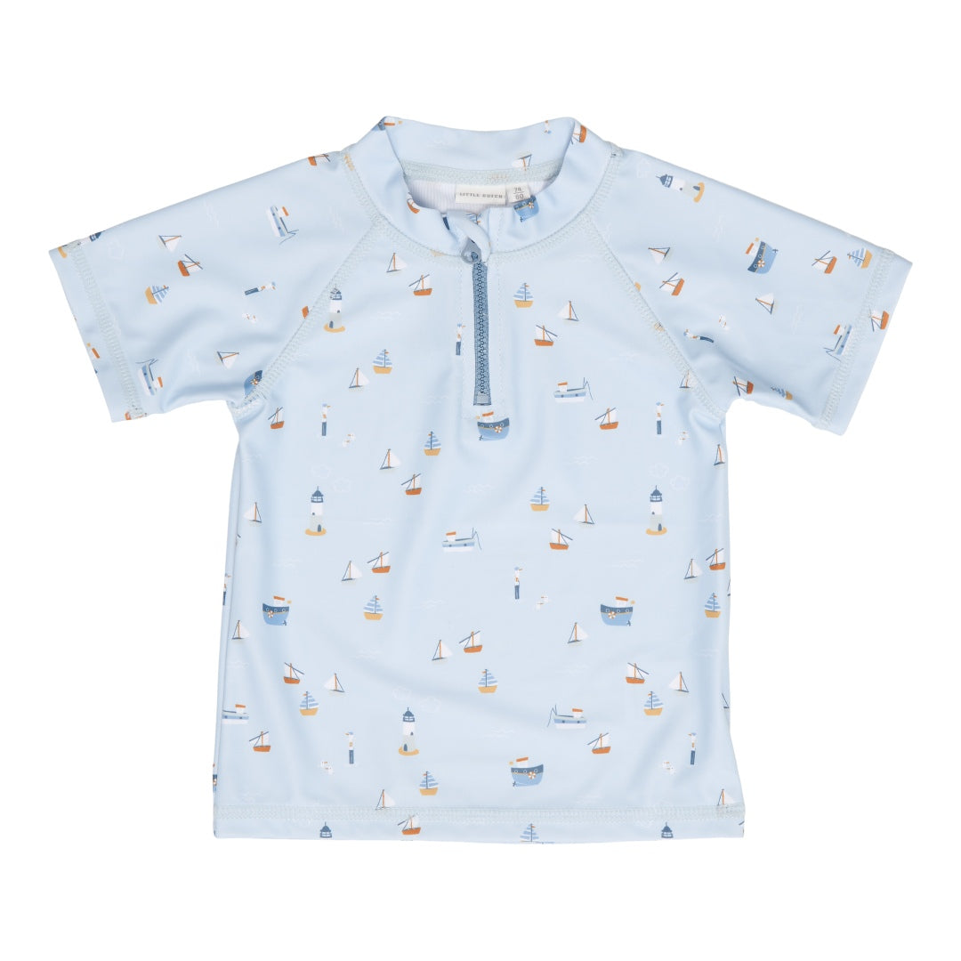 Badeshirt Sailors Bay Hellblau von Little Dutch – Kinder-Schwimmshirt