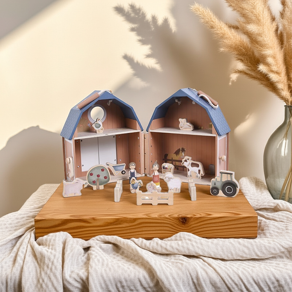 Little Dutch Puppenhaus Little Farm mit Holz-Spielfiguren