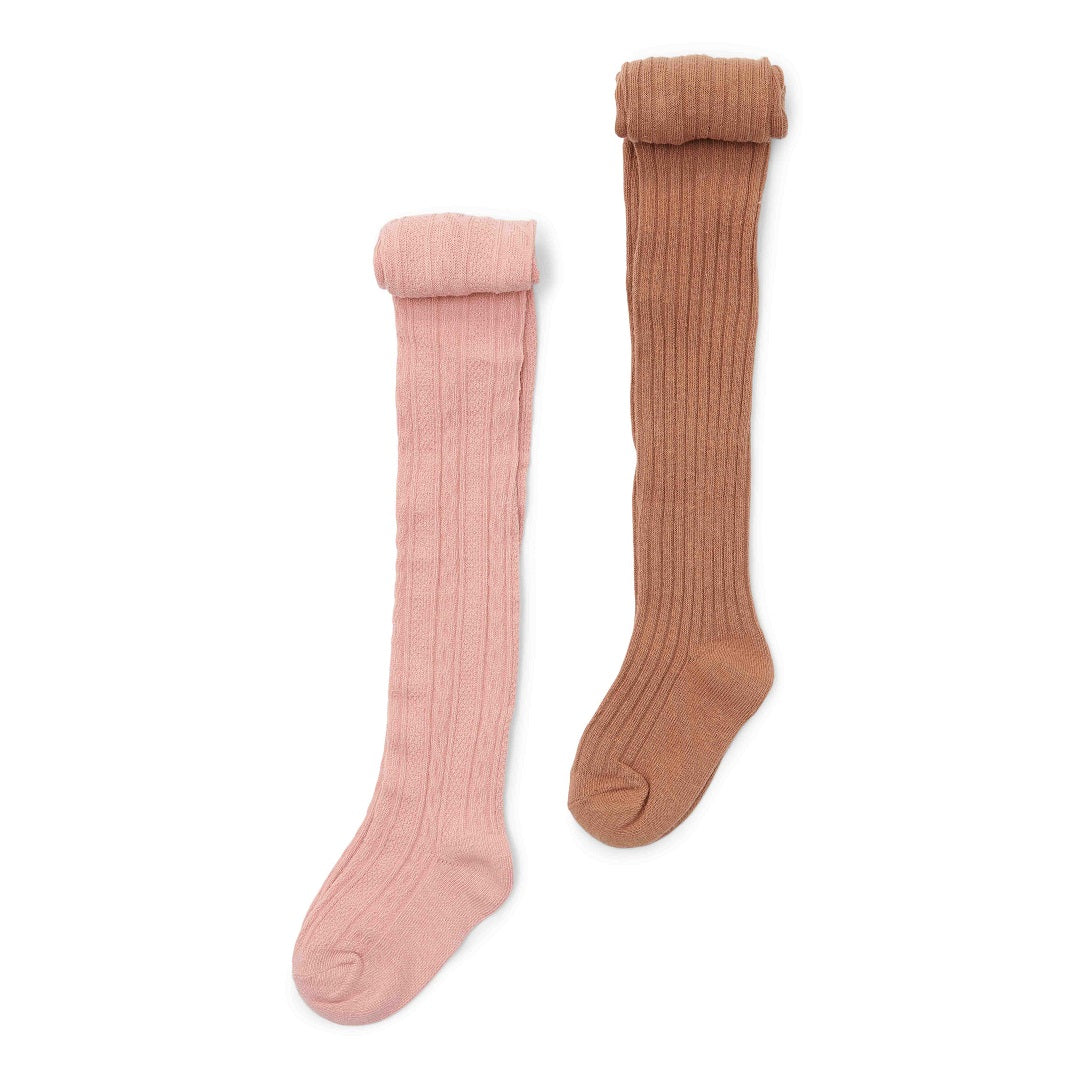 Little Dutch Little Farm Kinderstrumpfhosen 2er-Pack in Soft Rose und Braun