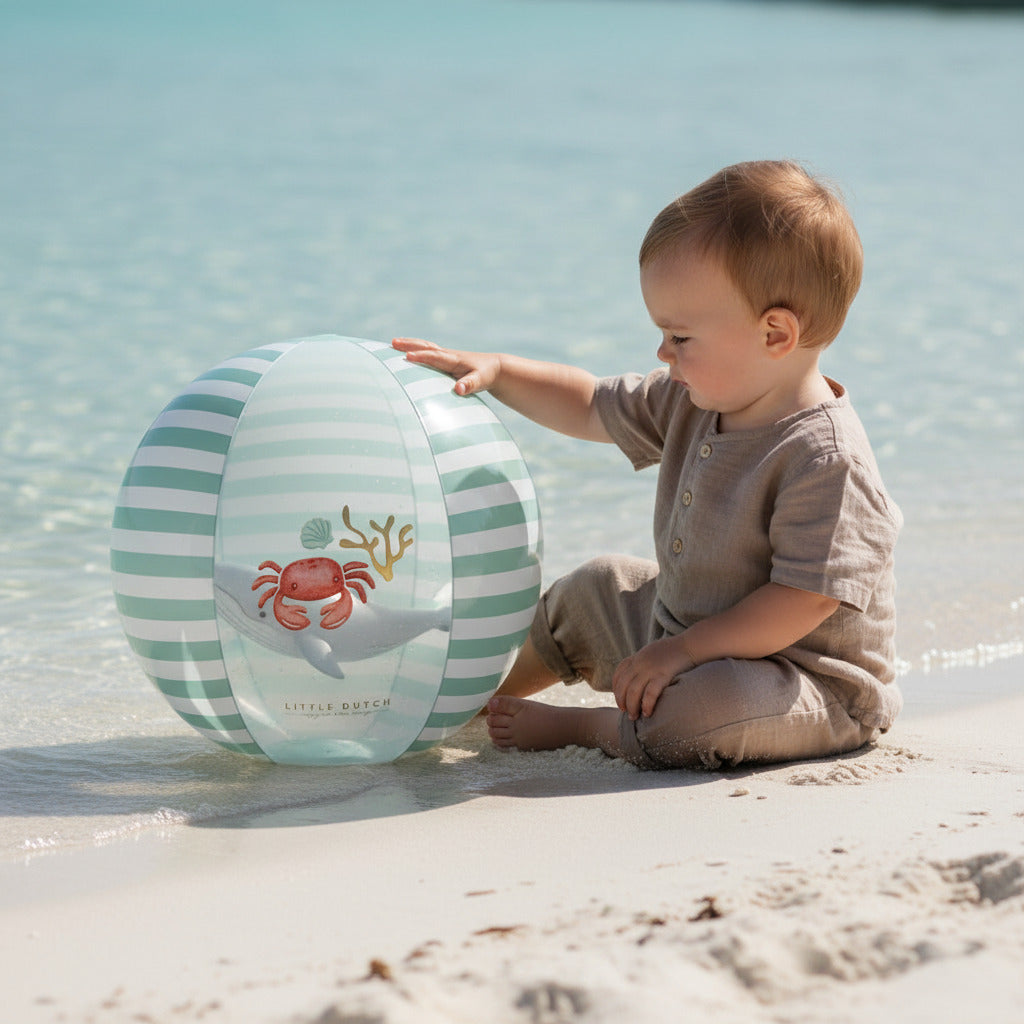 Little Dutch Strandball Fresh Greens in Grün mit maritimen Motiven, 35 cm