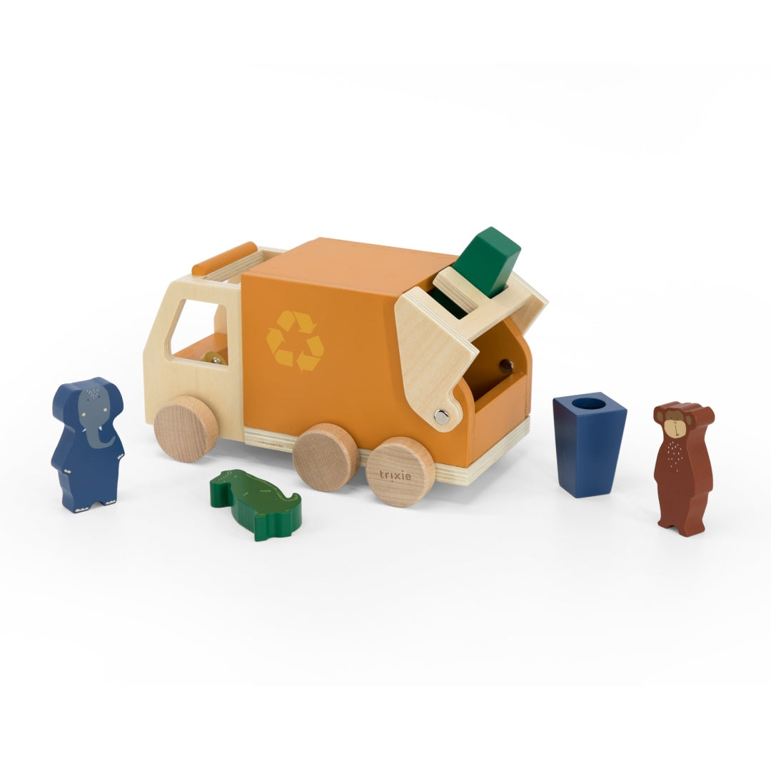 Holz Müllwagen von Trixie mit drei Tierfiguren