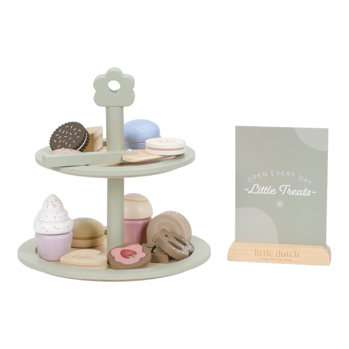 Dreistöckige Holz-Etagere mit Muffin, Keksen und Macarons