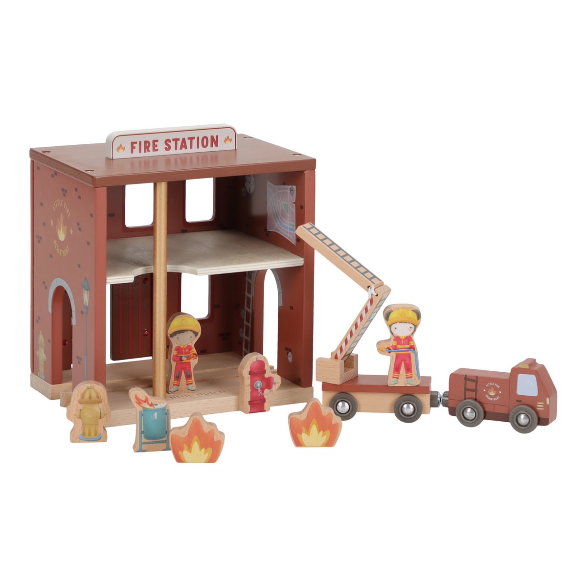 Holz-Feuerwache LD2538 mit Feuerwehrfiguren und Zubehör