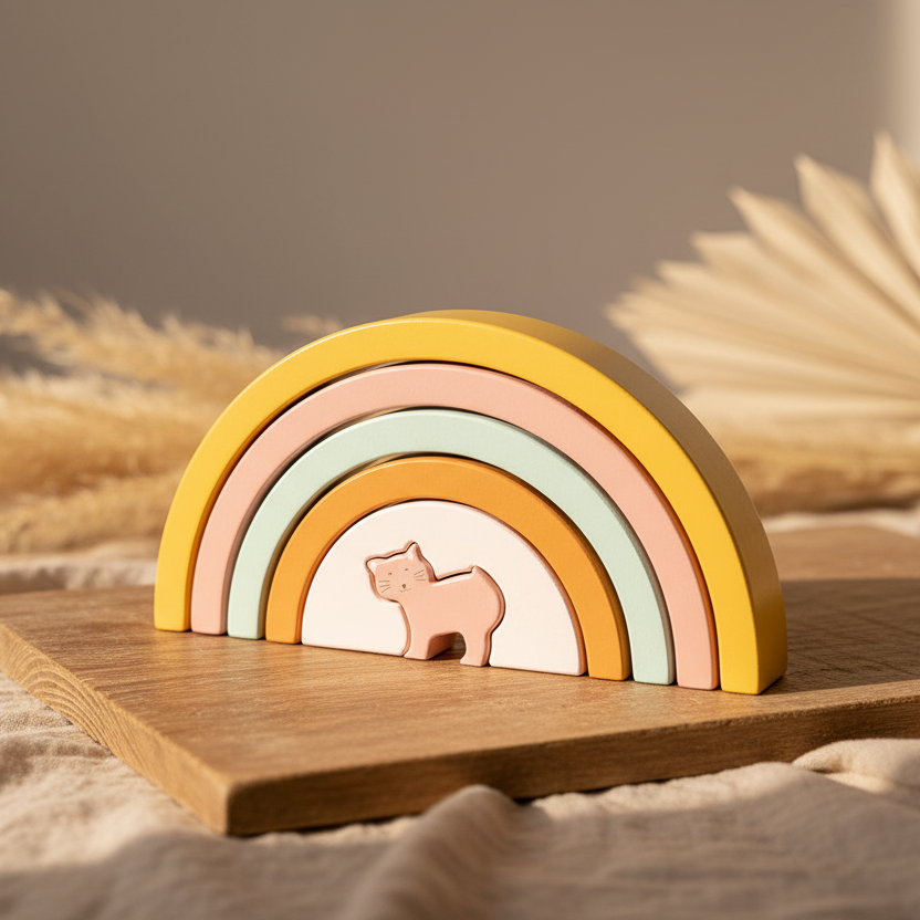 Jeu d'anneaux à empiler en bois Arc-en-ciel – Madame Chat | Trixie