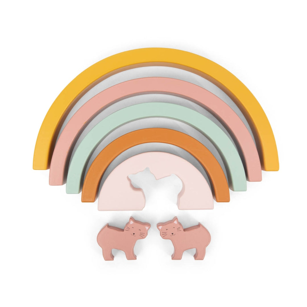 Jeu d'anneaux à empiler en bois Arc-en-ciel – Madame Chat | Trixie