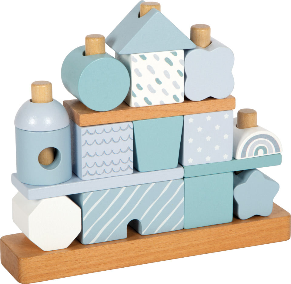 small foot Stapelhaus Blau aus Holz – Bausteine auf Steckstäben
