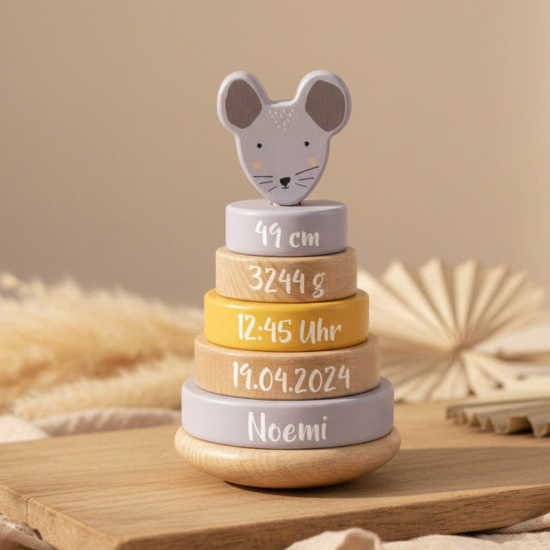 Houten stapeltoren - Mevrouw Muis - Geboortecadeau | Trixie