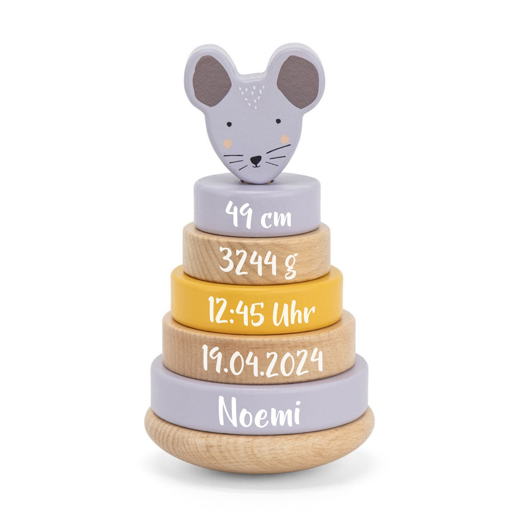 Houten stapeltoren - Mevrouw Muis - Geboortecadeau | Trixie