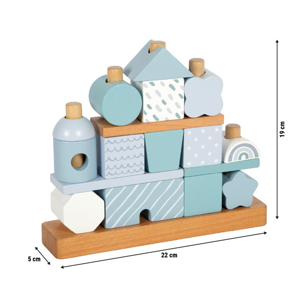 small foot Stapelhaus Blau – Maßskizze mit Produktabmessungen