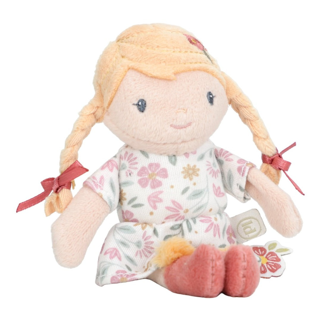 Kuschelpuppe Julia 10 cm mit Blumenkleid und Zöpfen