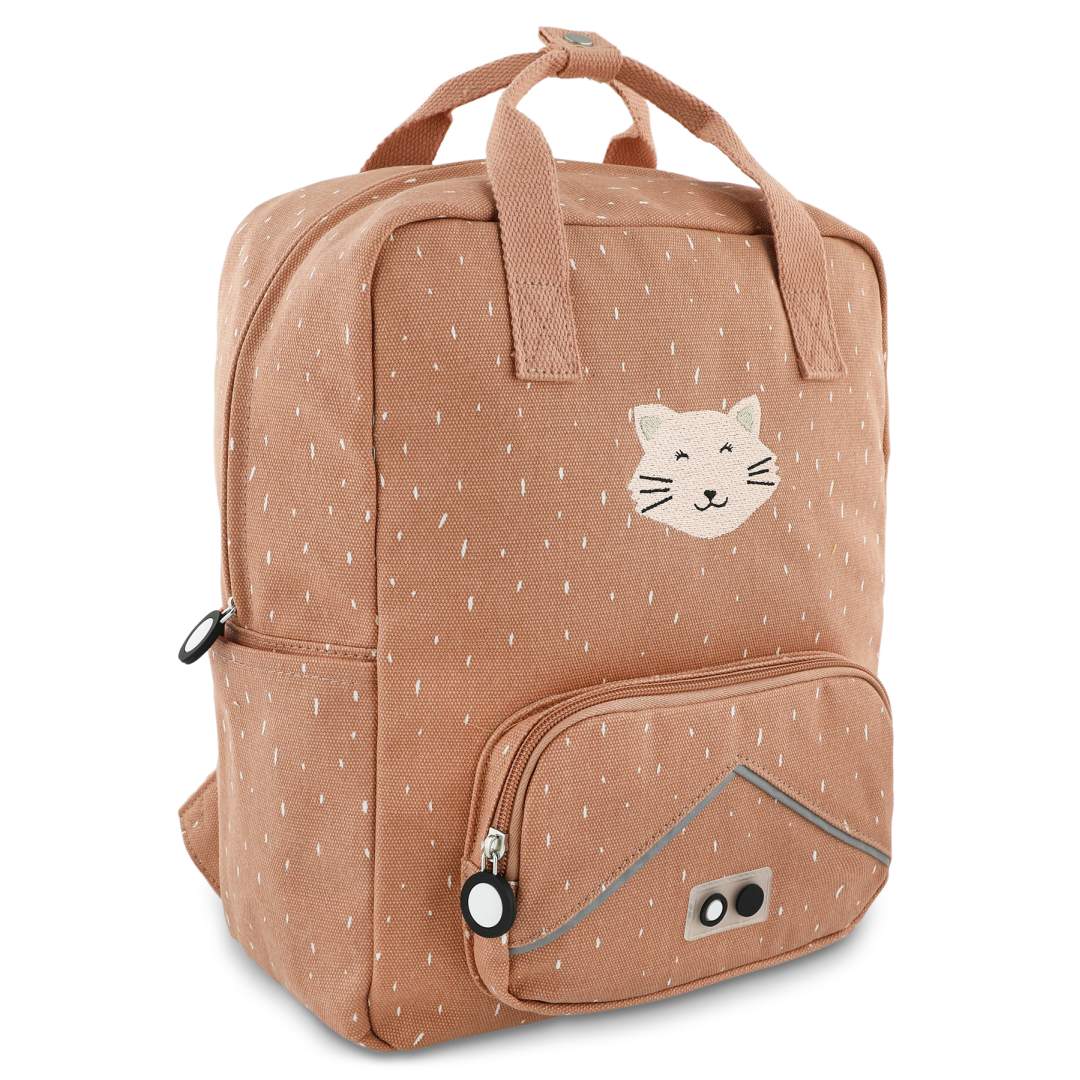 Großer Trixie Kinder-Rucksack Frau Katze in Rosa – 11-Liter-Rucksack mit Katzenmotiv, Fronttasche und seitlichen Flaschenfächern