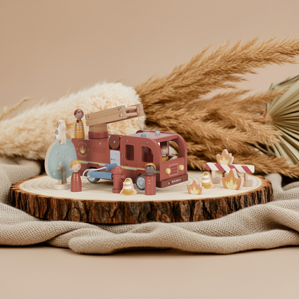 Little Dutch Feuerwehrauto-Spielset aus Holz ab 2 Jahren