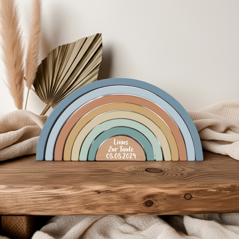 Gepersonaliseerde stapeltoren regenboog Forest Friends - doopcadeau