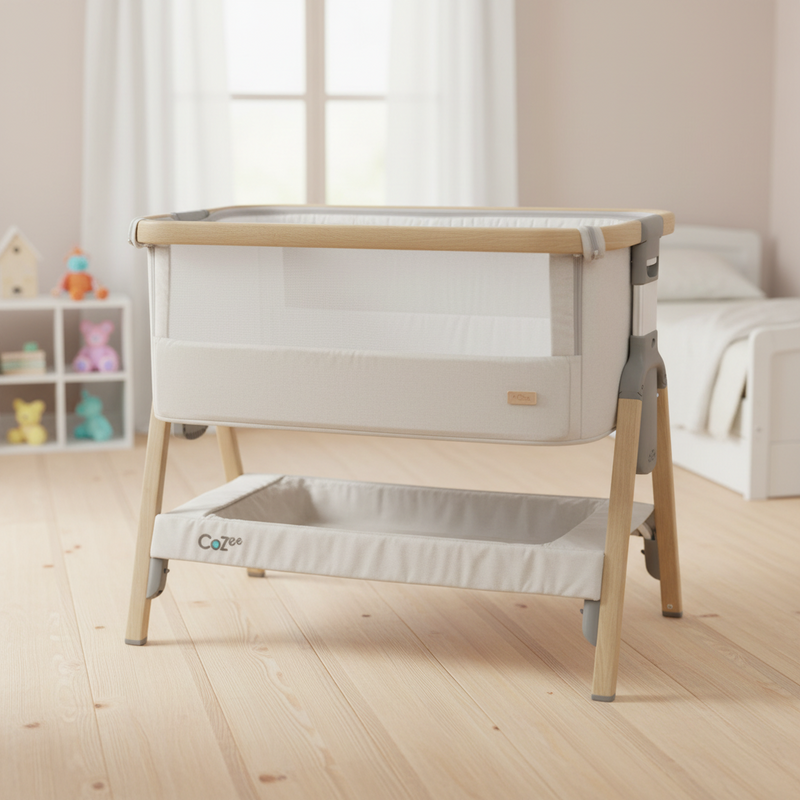 CoZee Beistellbett Silber faltbar mit Matratze und Reisetasche