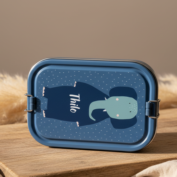 Personalisierte Trixie Brotdose groß Frau Elefant aus Edelstahl – Produktansicht