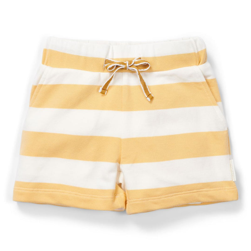 Kurze Hose Sunny Yellow Stripes von Little Dutch – gelb-weiße Sweat-Shorts
