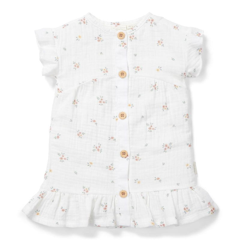 Kurzarm-Musselinkleid White Meadows mit Blumenprint und Rüschen