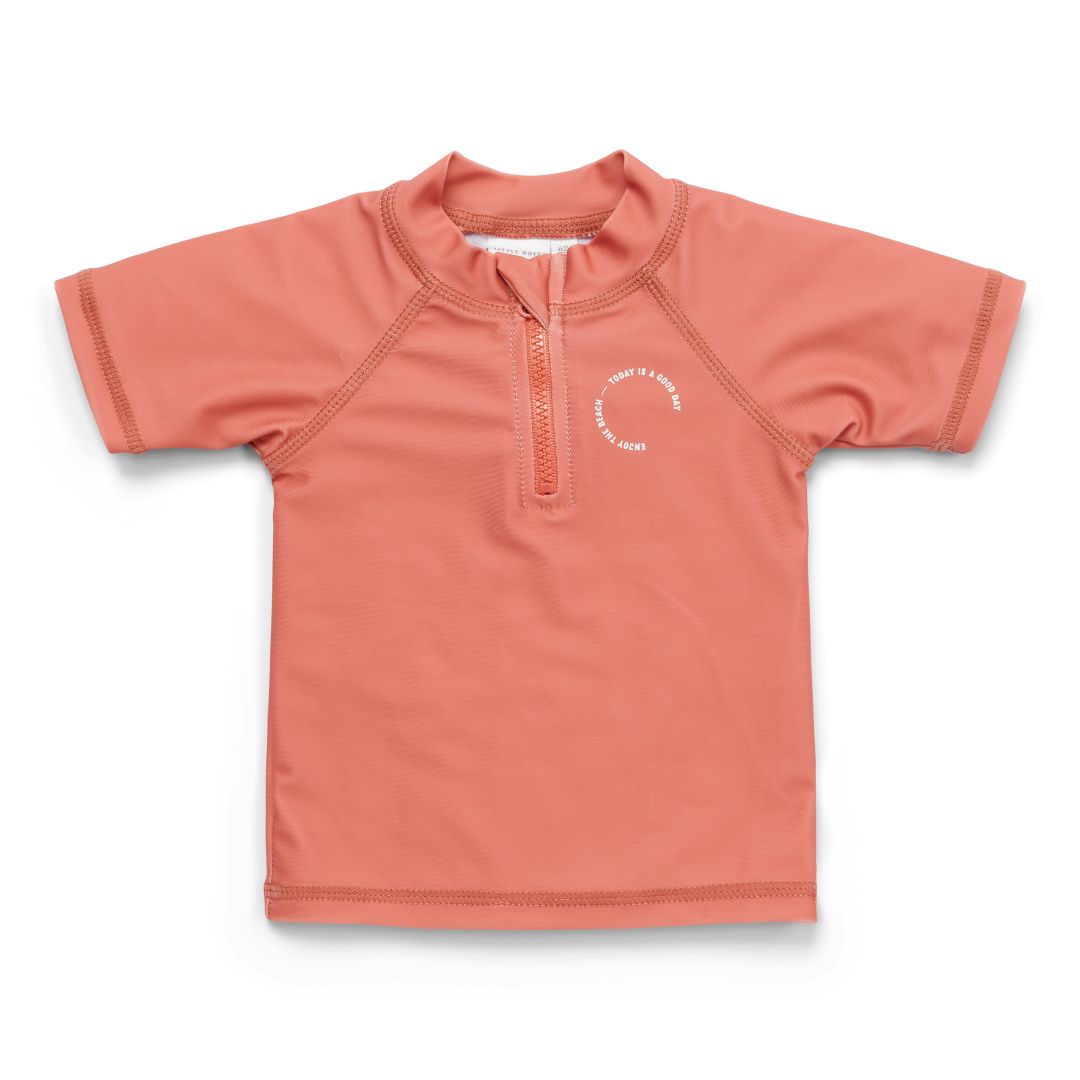 Korallfarbenes Little Dutch Badeshirt mit kurzen Ärmeln – Produktansicht