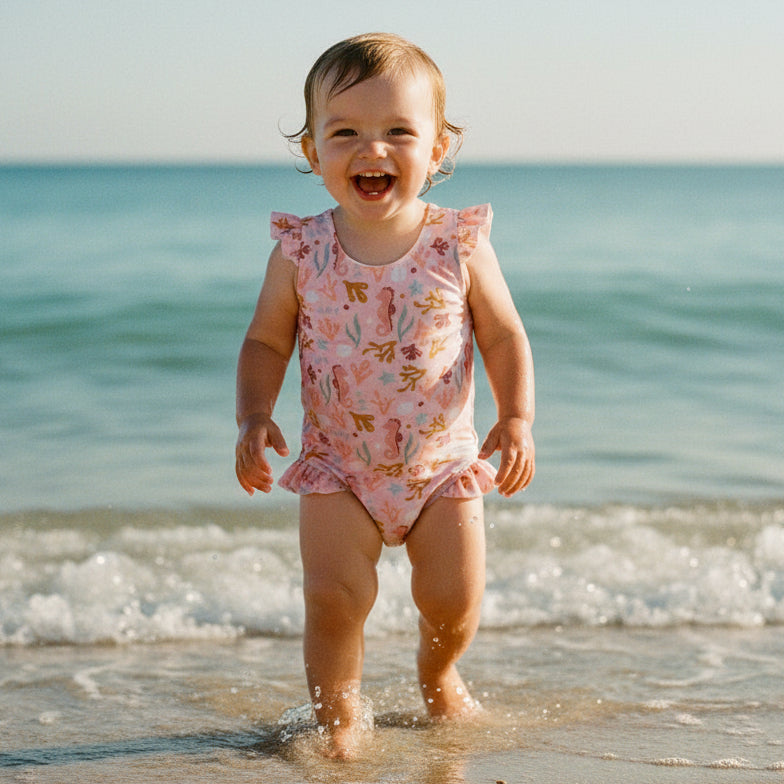 Little Dutch Badeanzug Ocean Dreams Pink mit Rüschen