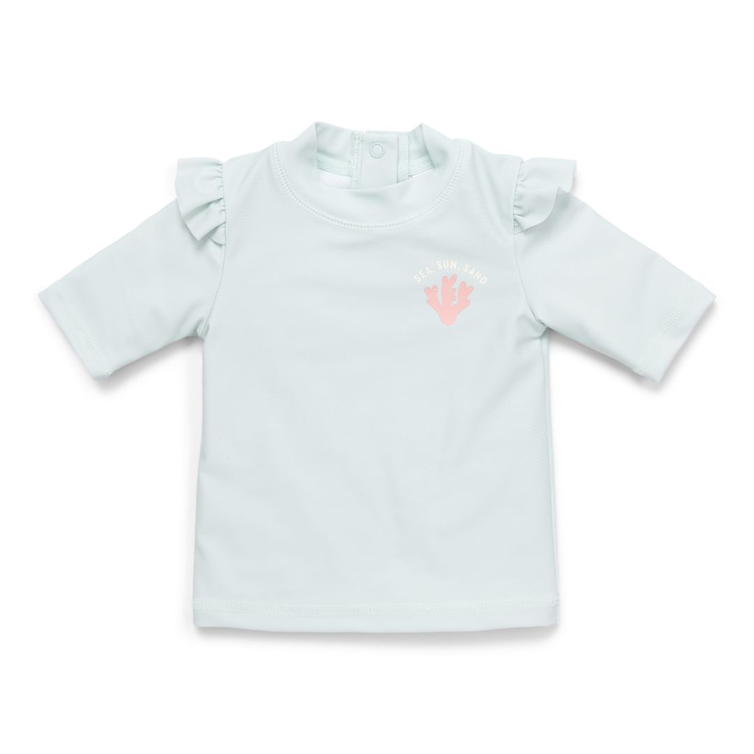 Bade-T-Shirt Sea Green von Little Dutch mit kurzen Ärmeln und Rüschen – Produktansicht