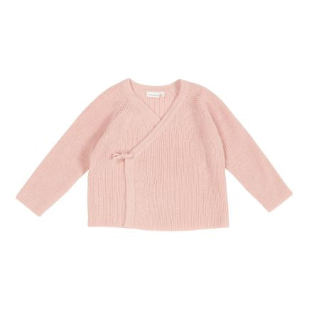 Little Dutch Wickelstrickjacke Soft Pink – Vorderansicht mit Wickelverschluss