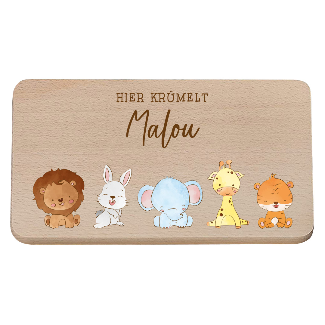 Personalisierte Frühstücksbrettchen mit verschiedenen Motiven und Namen
