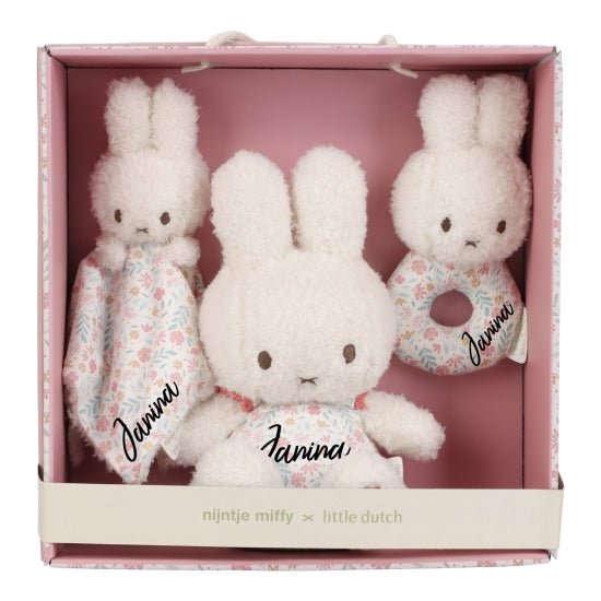 Baby-Geschenkset Lucky Blossom x Miffy mit Kuscheltier Schnuffeltuch und Rassel