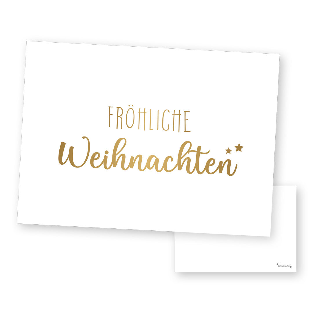Goldfarbene Weihnachts-Grußkarte „Fröhliche Weihnachten“ von Schmatzepuffer