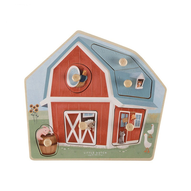 Holzpuzzle Little Farm in Scheunenform mit 6 Teilen ab 12 Monaten
