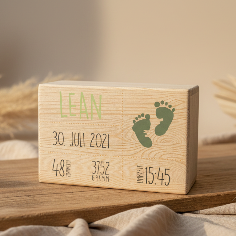 Erinnerungsbox aus Kiefernholz zur Geburt mit individueller Personalisierung