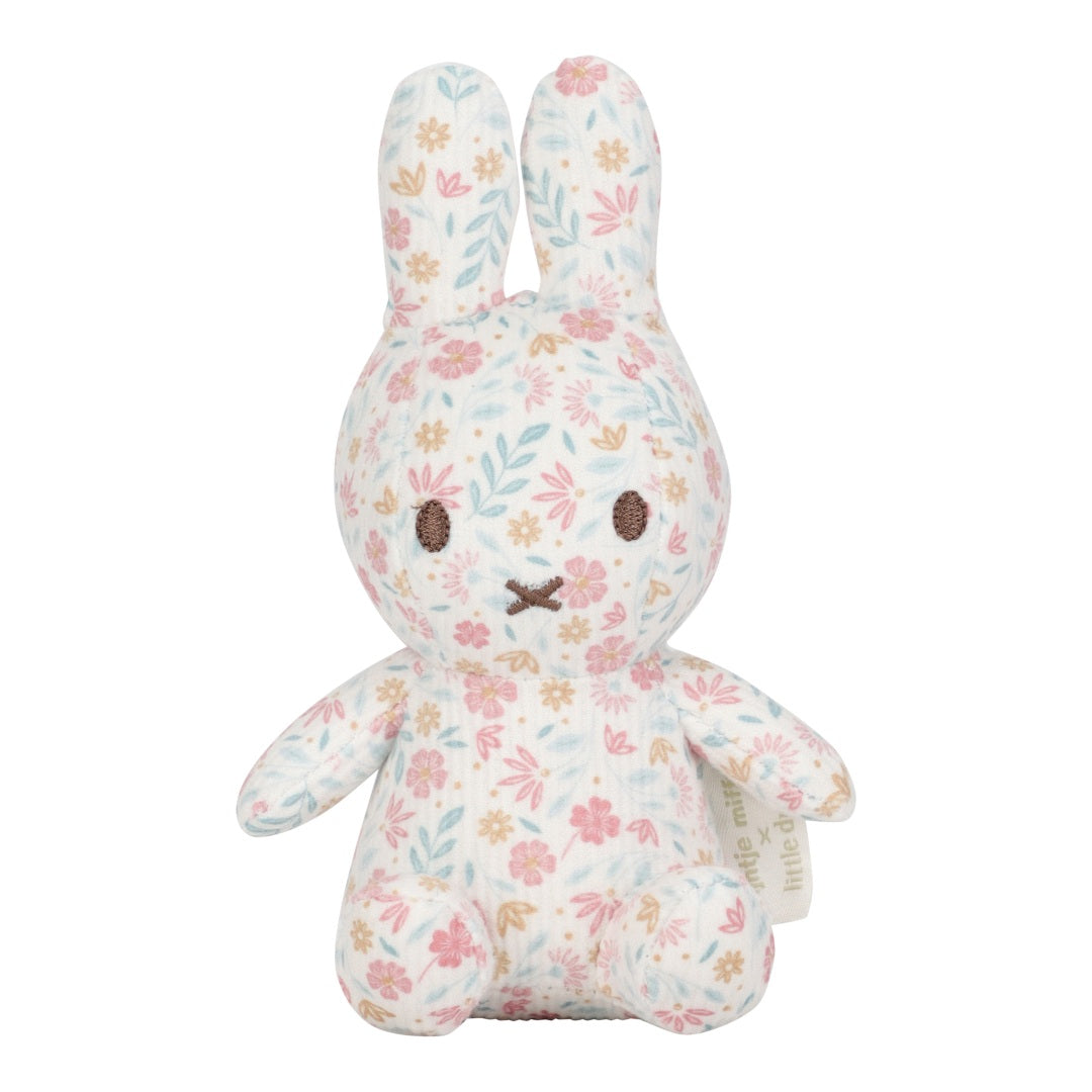 Miffy Kuscheltier Hase Lucky Blossom 15 cm – kleiner weicher rosa Plüschhase mit All-over-Blumenmuster für Babys ab Geburt
