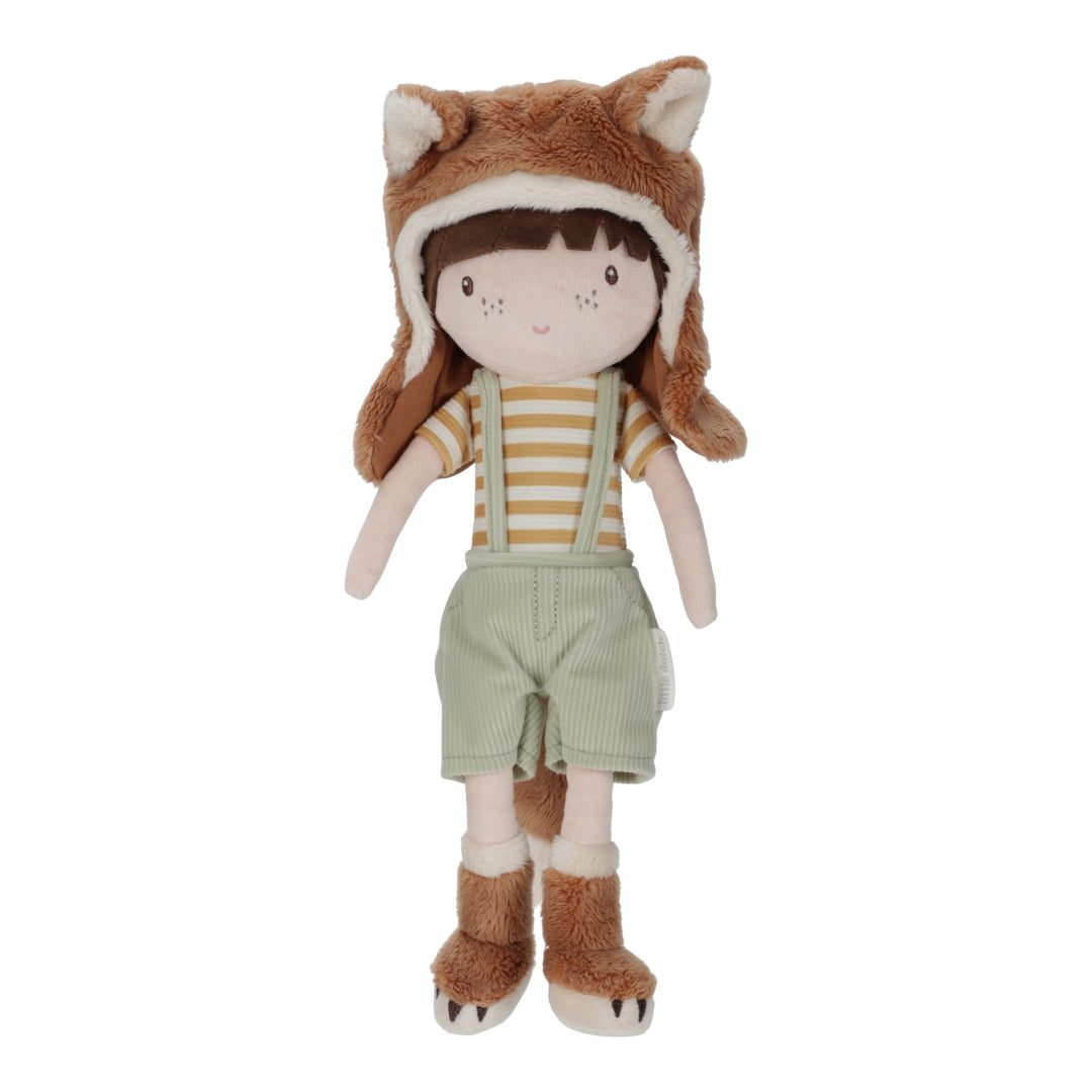 Little Dutch Kuschelpuppe Forest Friend Sam 35 cm – weiche Plüschpuppe im Fuchskostüm für Waldabenteuer und Rollenspiele ab 12 Monaten