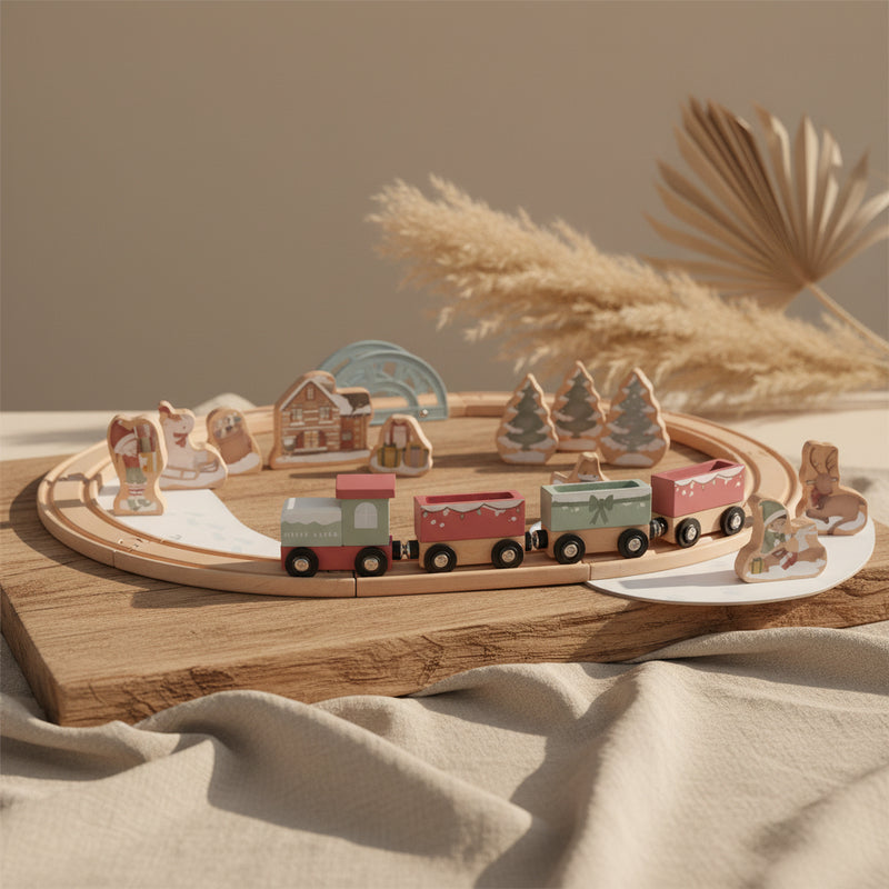 Little Dutch Holzeisenbahn Weihnachten LD4868 – Winterwelt Spielset aus Holz