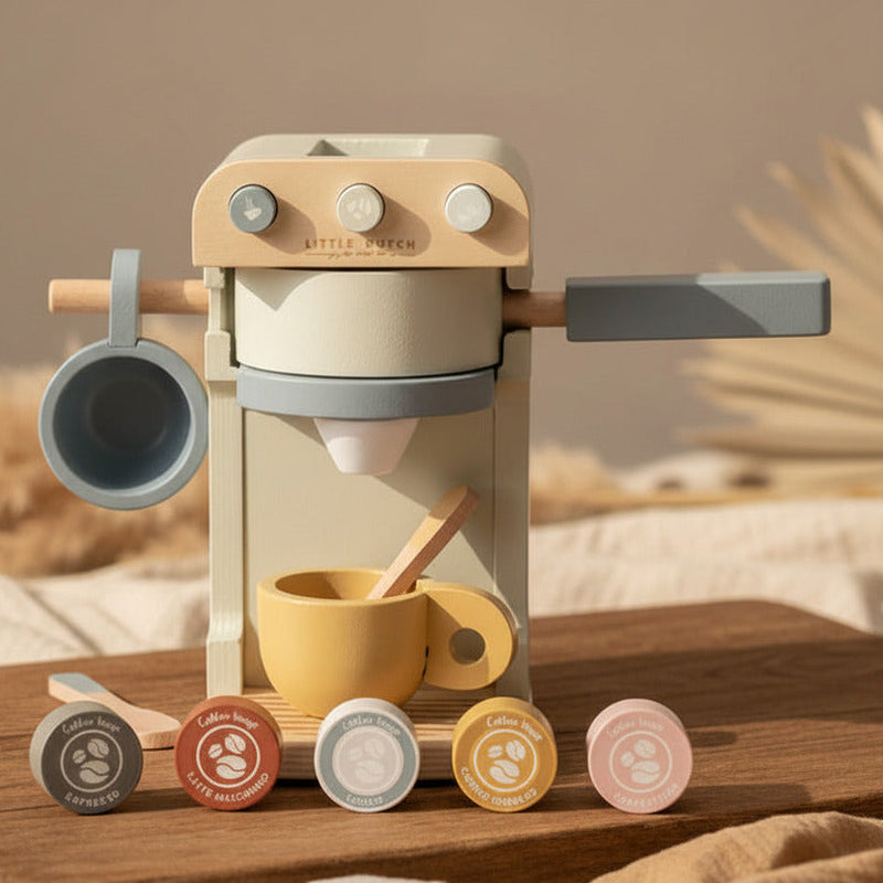 Little Dutch Holz-Kaffeemaschine Mint mit Tassen, Löffeln und Kaffeepads