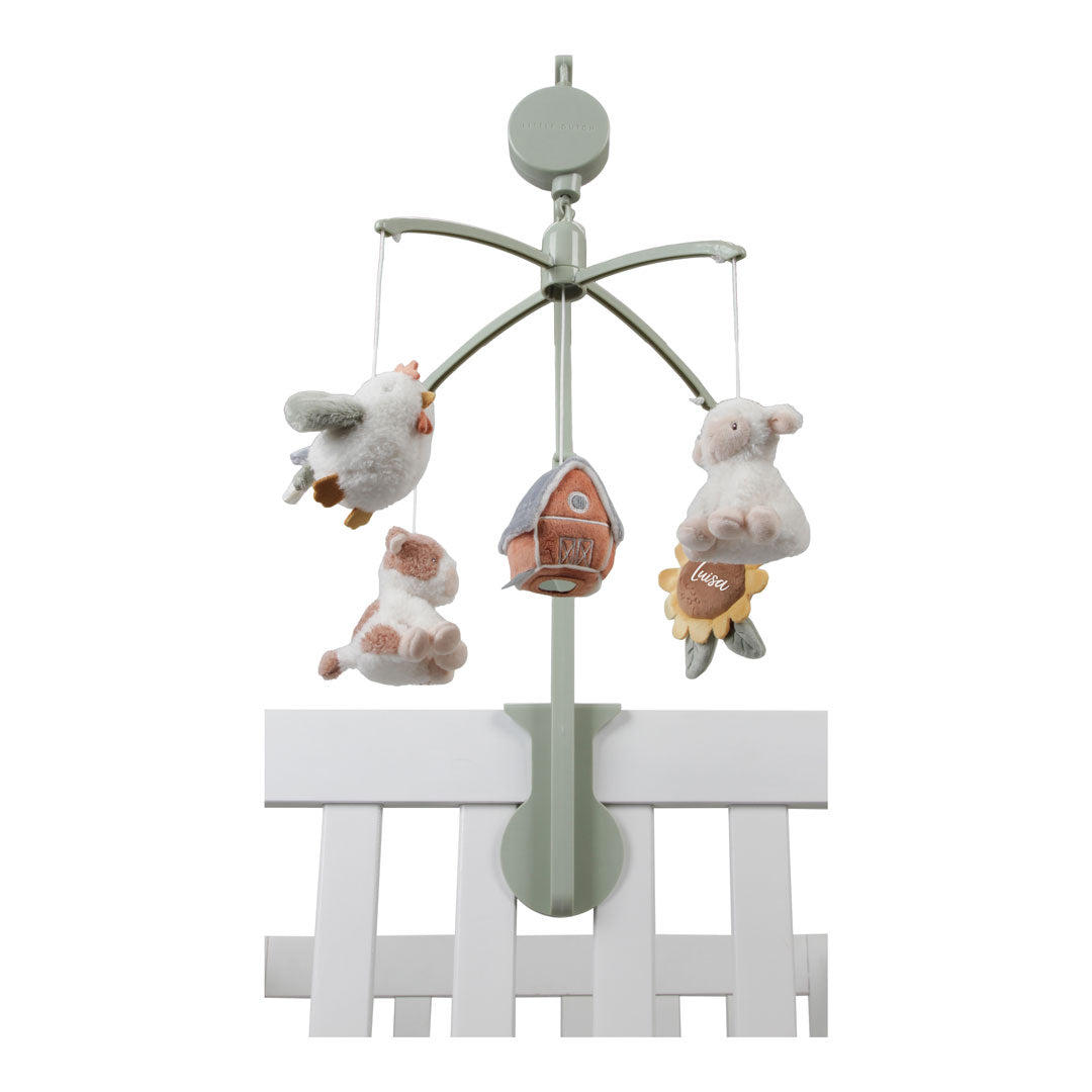 Personalisiertes Musik-Mobile Little Farm mit Name für das Babybett