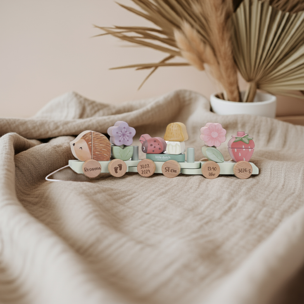 Gepersonaliseerde houten trein egel voor de geboorte – Fairy Garden