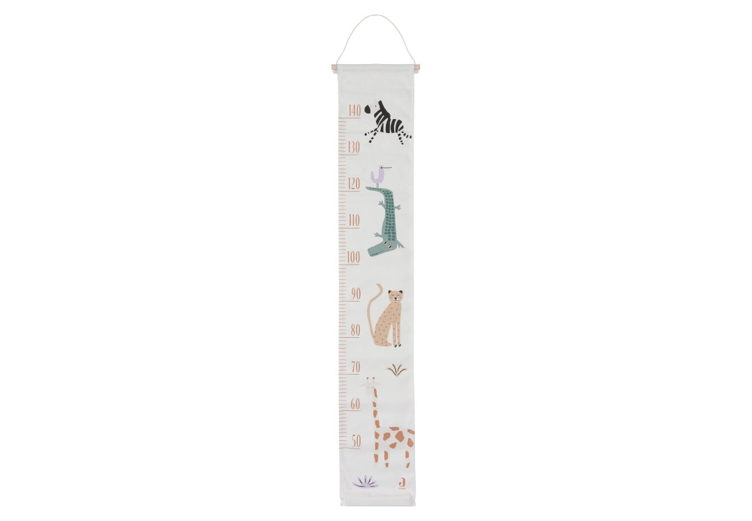 Jollein Messlatte Jungle Jambo in Oatmeal – 120 cm lange Baumwoll-Wachstumsmesslatte mit Dschungeltieren bis 140 cm