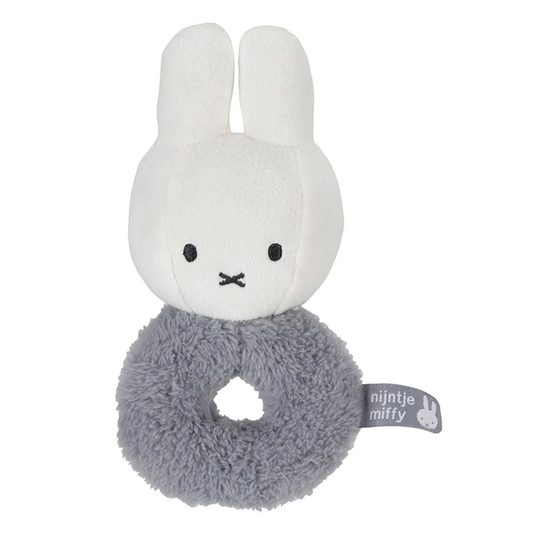 Miffy x Tiamo Rassel-Greifling Fluffy Blau – flauschige Hasen-Rassel mit Glocke für kleine Babyhände ab 0 Monaten