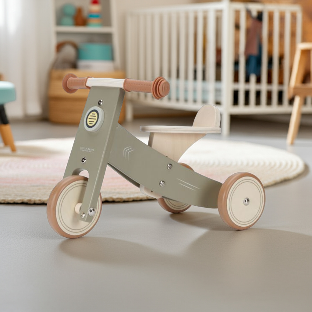 Triciclo de madera personalizado Olive con nombre – a partir de 12 meses