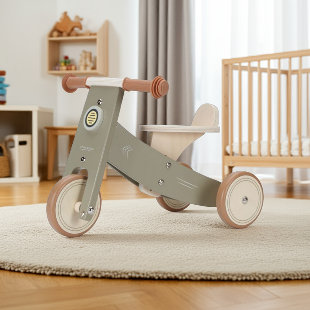Triciclo de madera personalizado Olive con nombre – a partir de 12 meses