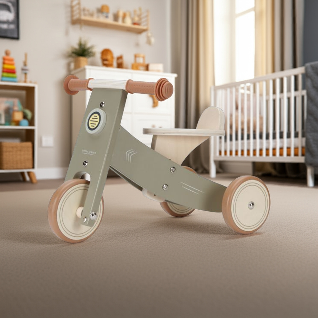 Triciclo de madera personalizado Olive con nombre – a partir de 12 meses